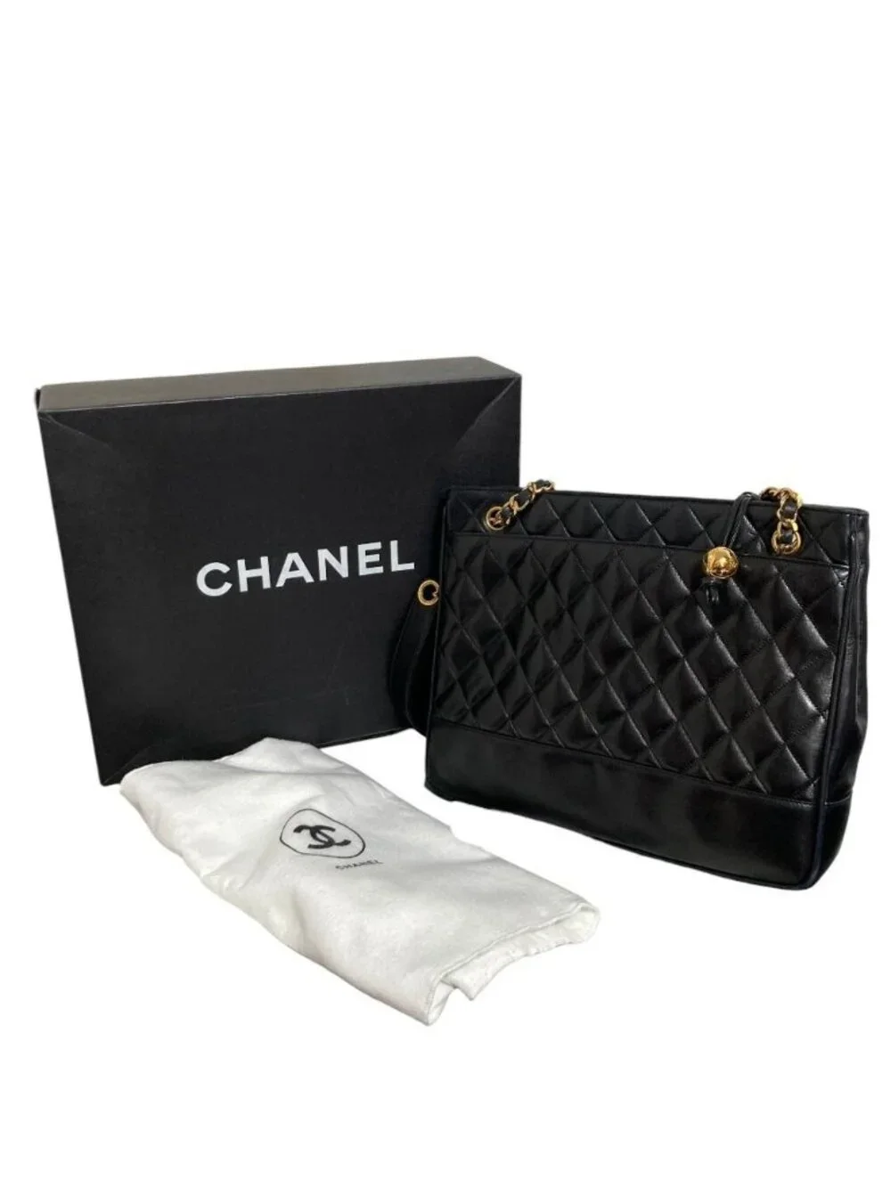 Chanel Quilted Lambskin Chain Shoulder Bag Tote Black - Picture 1 of 15